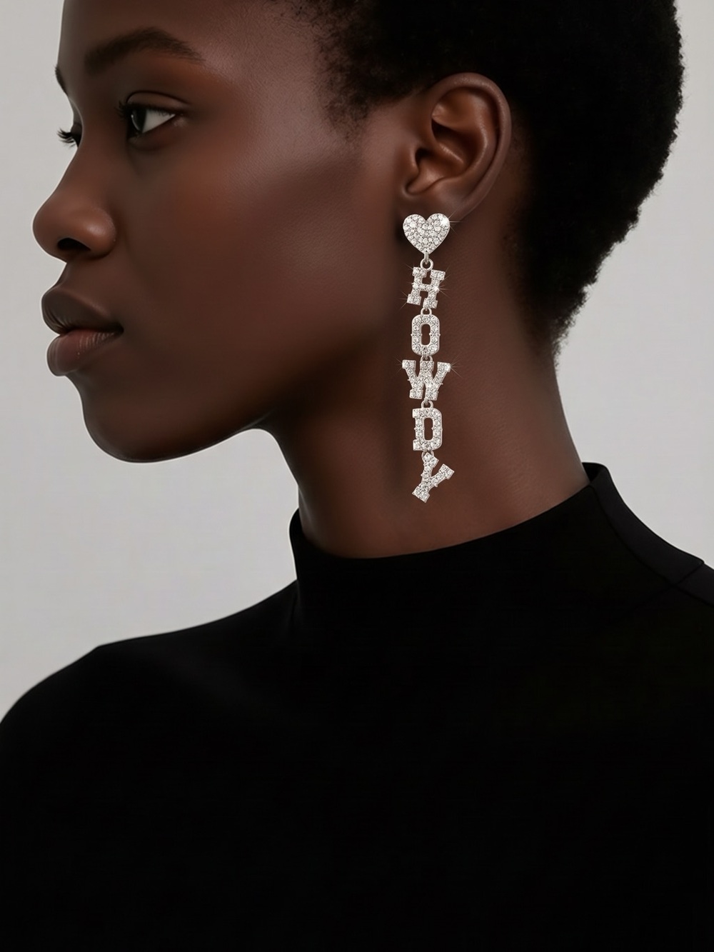 NWT Glittery Silver "HOWDY" Dangle Earrings | Lightweight Western Heart Drops